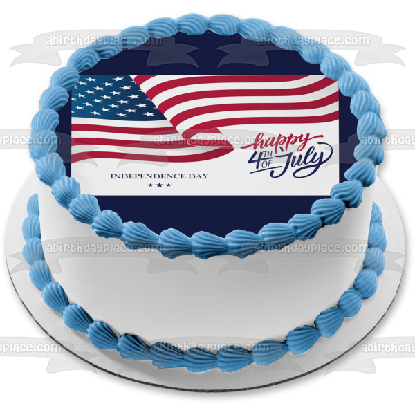 Happy 4th of July Independence Day American Flag Edible Cake Topper Image ABPID54064