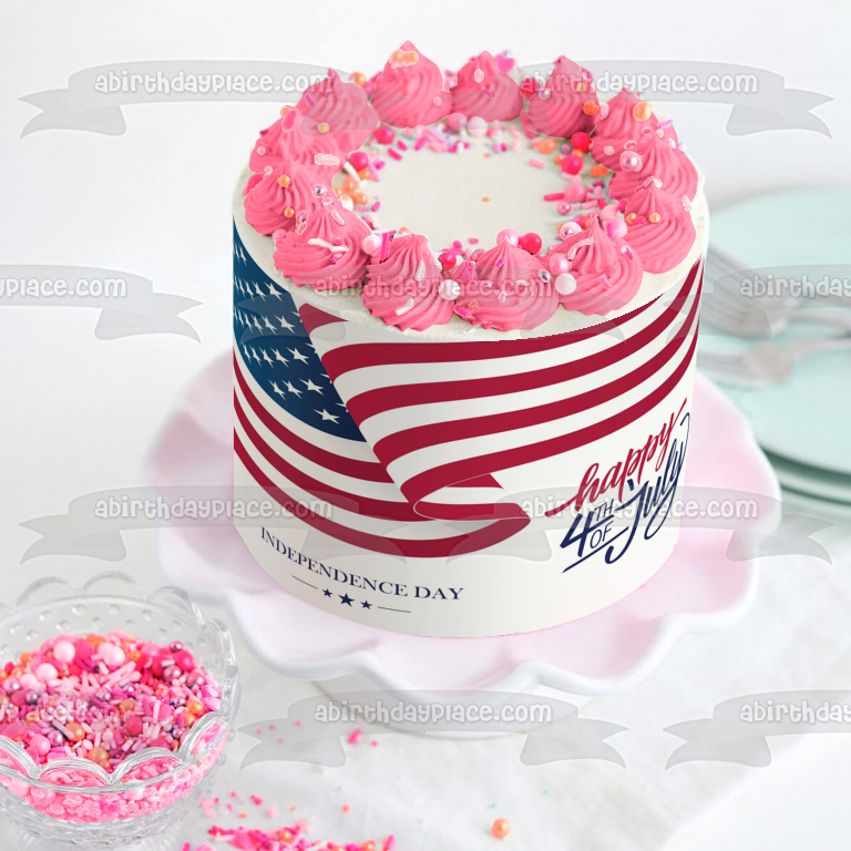 Happy 4th of July Independence Day American Flag Edible Cake Topper Image ABPID54064