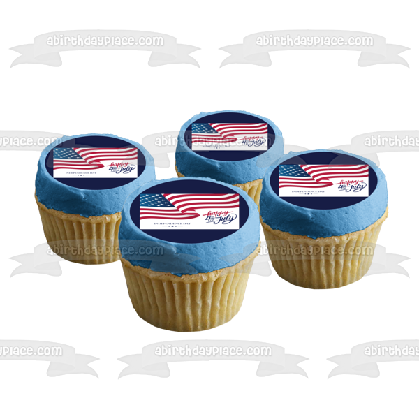 Happy 4th of July Independence Day American Flag Edible Cake Topper Image ABPID54064