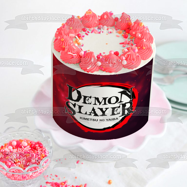 Personalized Demon Slayer: Kimetsu No Yaiba Logo Edible Cake Topper Image ABPID56532