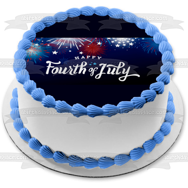 Happy Fourth of July Independence Day Fireworks Edible Cake Topper Image ABPID54069