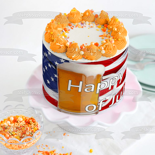 Happy 4th of July Independence Day American Flag Pitcher of Beer Edible Cake Topper Image ABPID54070