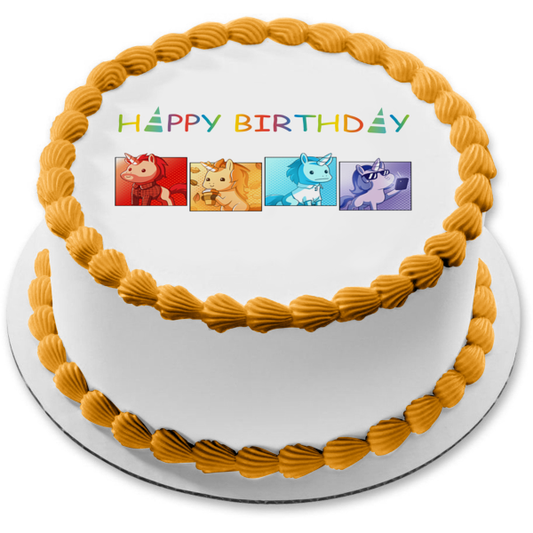 Happy Birthday Unstable Unicorns Edible Cake Topper Image ABPID54075