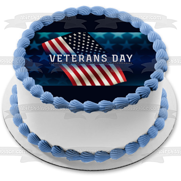 Veterans Day American Flag Edible Cake Topper Image ABPID54352