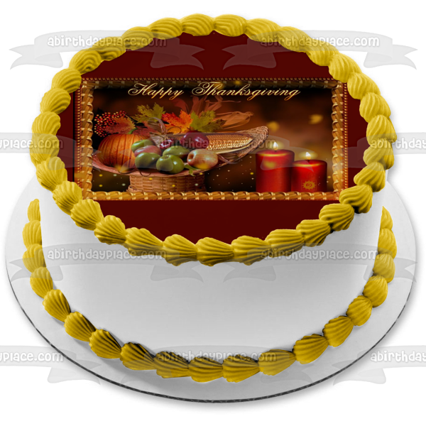 Feliz Día de Acción de Gracias Velas Fruta Calabaza Adorno comestible para pastel Imagen ABPID54357 