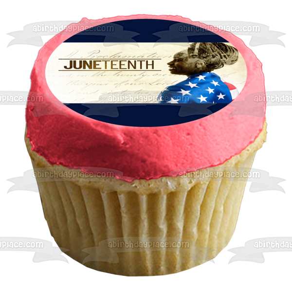 Juneteenth Freedom Day African American Woman Wearing an American Flag Edible Cake Topper Image ABPID54111
