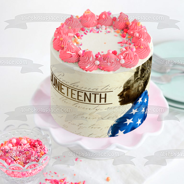 Juneteenth Freedom Day African American Woman Wearing an American Flag Edible Cake Topper Image ABPID54111