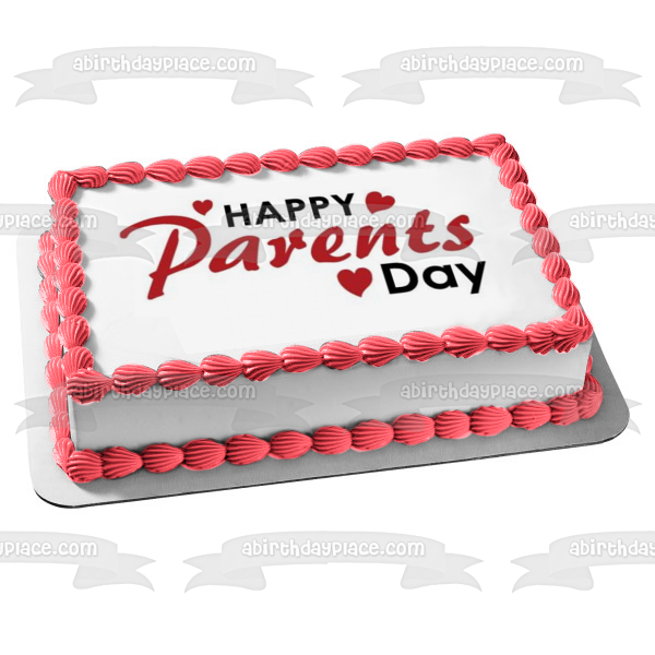 Happy Parents Day Red Hearts Edible Cake Topper Image ABPID54141