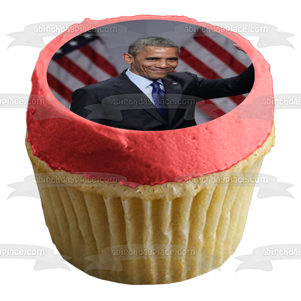Barak Obama Day American Flags Edible Cake Topper Image ABPID54154