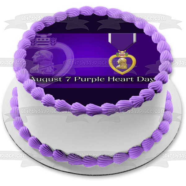Purple Heart Day August 7th Purple Heart Medallion Edible Cake Topper Image ABPID54156