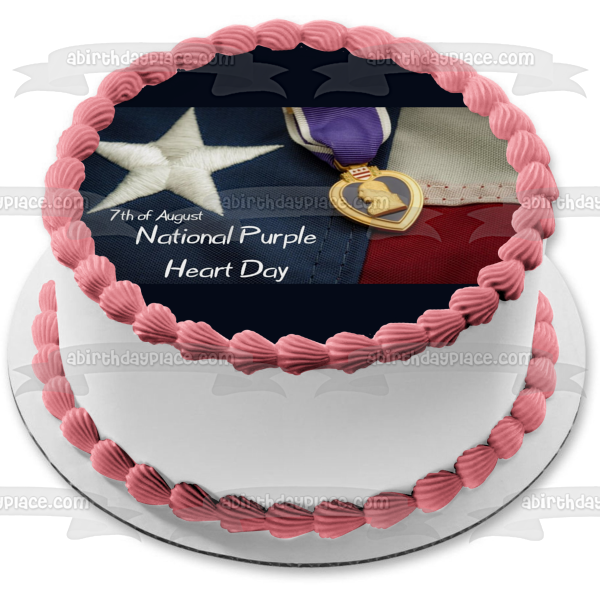 Purple Heart Day August 7th Purple Heart Medallion Edible Cake Topper Image ABPID54158