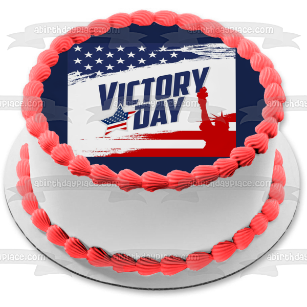 Victory Day Statue of Liberty American Flag Edible Cake Topper Image ABPID54160