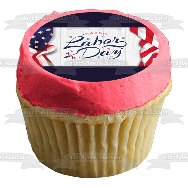 Happy Labor Day American Flag Edible Cake Topper Image ABPID54190