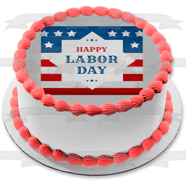 Happy Labor Day American Flag Edible Cake Topper Image ABPID54195