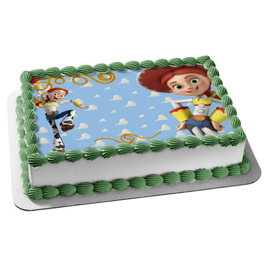 Disney Toy Story Jessie the Cowgirl with a Lasso Clouds Background Edible Cake Topper Image ABPID56547