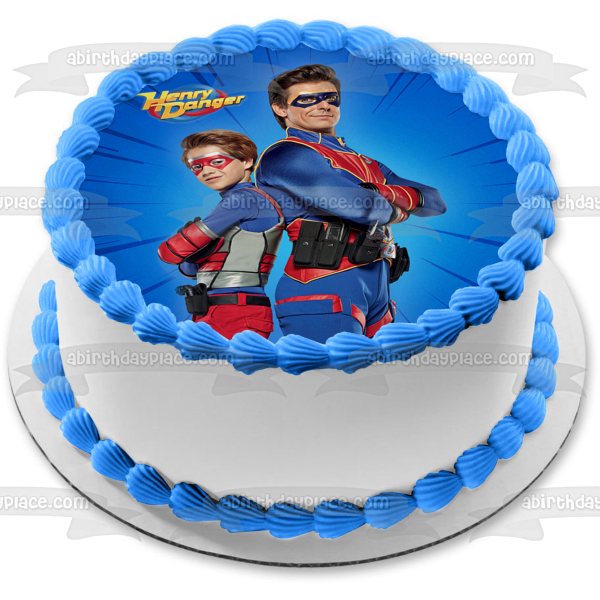 Henry Danger Captain Man Hero Pose Blue Background Edible Cake Topper Image ABPID56526