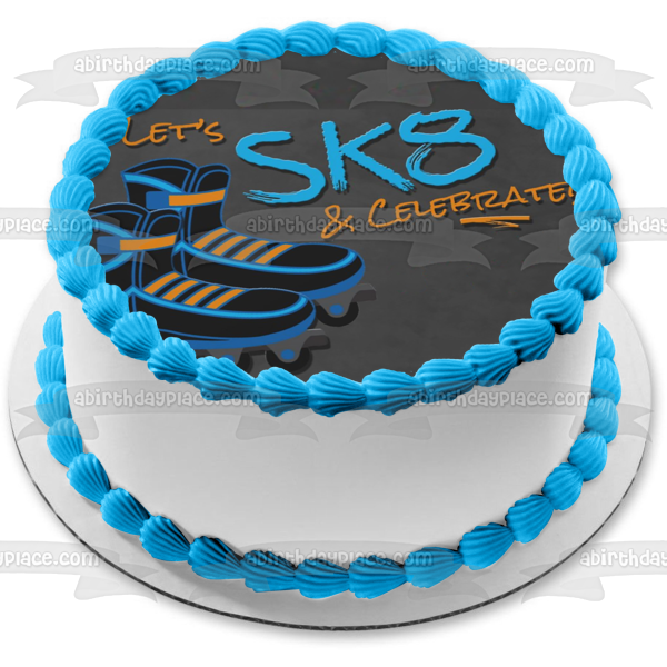 Let's Sk8 and Celebrate Roller Blades Edible Cake Topper Image ABPID56608