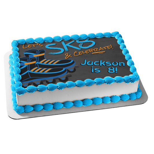 Let's Sk8 and Celebrate Roller Blades Edible Cake Topper Image ABPID56608