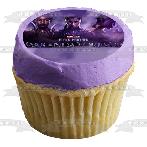 Black Panther 2 Nakia Shuri Okoye Wakanda Forever with Purple Fog Edible Cake Topper Image ABPID56564