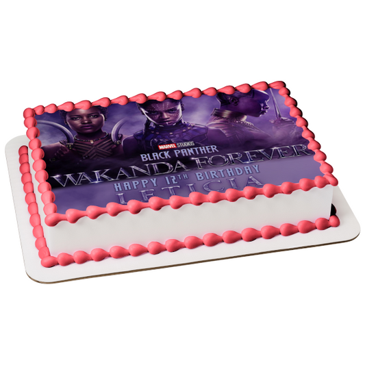 Black Panther 2 Nakia Shuri Okoye Wakanda Forever with Purple Fog Edible Cake Topper Image ABPID56564
