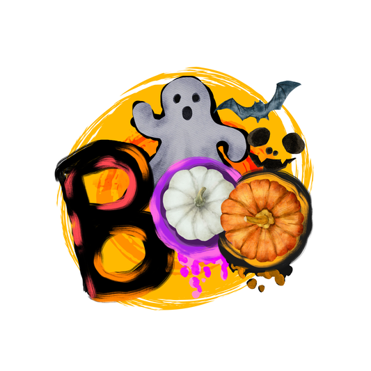 Boo Halloween Ghost Pumpkins and Bats Edible Cake Topper Image ABPID56572