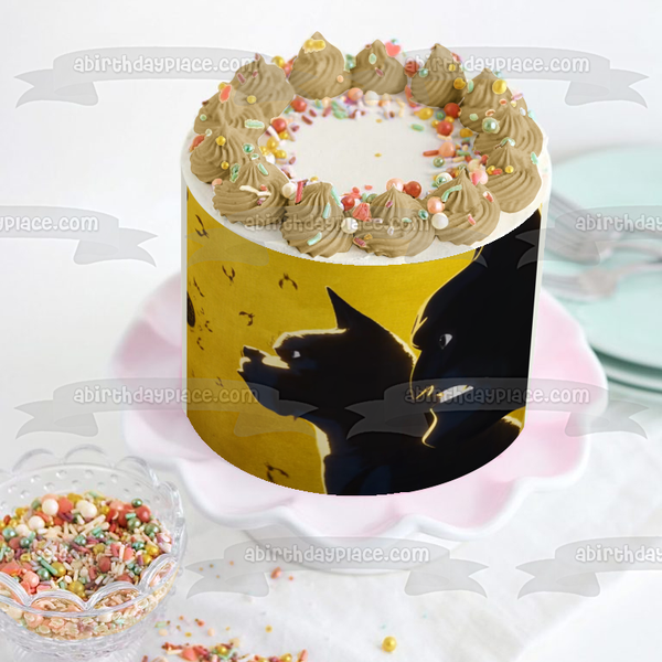 DC League of Super Pets Batman and Ace Bat-Hound Brooding Yellow Background Edible Cake Topper Image ABPID56573