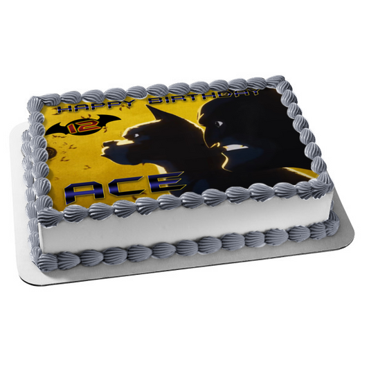 DC League of Super Pets Batman and Ace Bat-Hound Brooding Yellow Background Edible Cake Topper Image ABPID56573