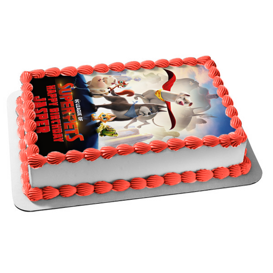DC League of Super Pets Batman Superman Wonder Woman Aquaman Flash Lulu Pb Chip Ace the Bat-Hound and Krypto Edible Cake Topper Image ABPID56574