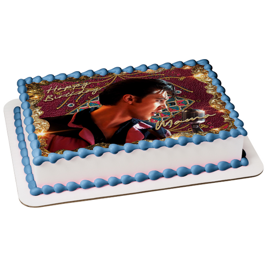 Elvis Movie 2022 Gold Bordered Poster Edible Cake Topper Image ABPID56582