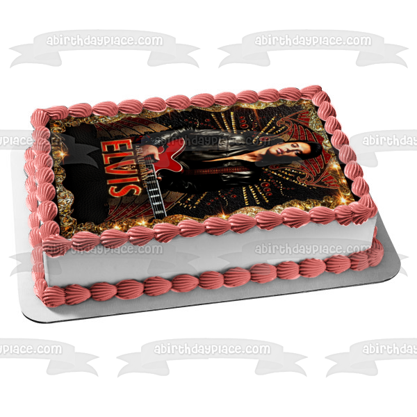 Elvis Movie 2022 Leather and Gold Border Poster Edible Cake Topper Image ABPID56583