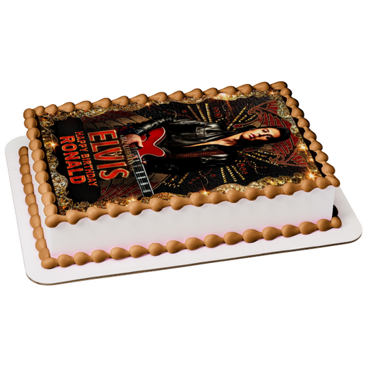 Elvis Movie 2022 Leather and Gold Border Poster Edible Cake Topper Image ABPID56583