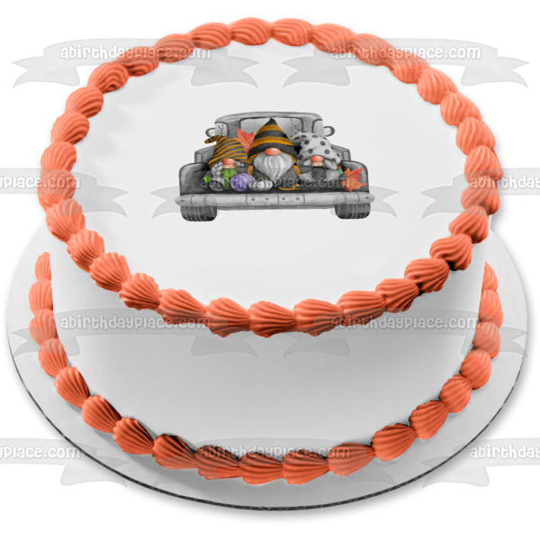 Gnomes on a Truck Halloween or Fall Edible Cake Topper Image ABPID56585