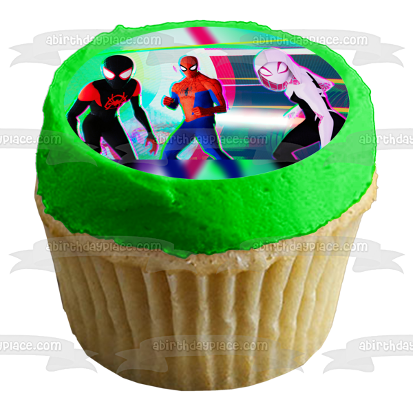 Spider-Man Across the Spider-Verse Battle Ready Halftone Pop Miles Morales Spider-Gwen Edible Cake Topper Image ABPID56634