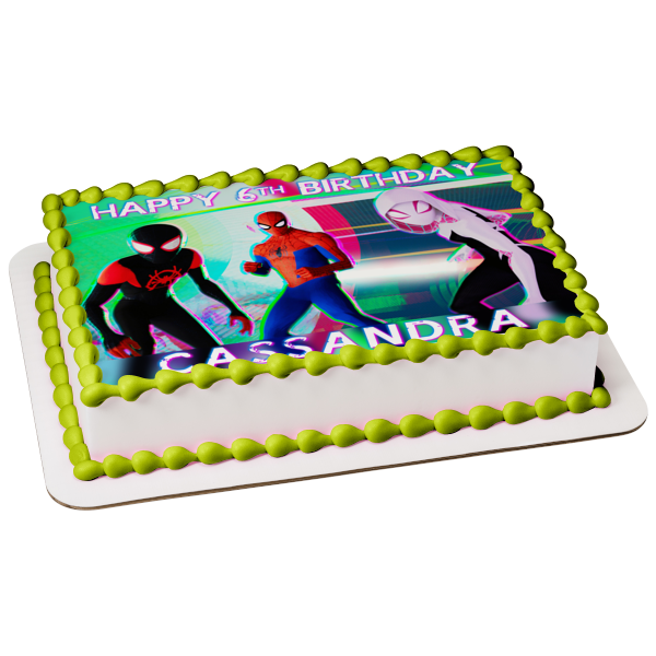 Spider-Man Across the Spider-Verse Battle Ready Halftone Pop Miles Morales Spider-Gwen Edible Cake Topper Image ABPID56634