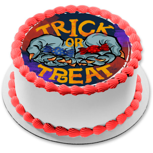 Trick or Treat Witch Hands Full of Candy Edible Cake Topper Image ABPID56646