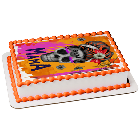 Spooky Mama Halloween Skull with Spiders Edible Cake Topper Image ABPID56638