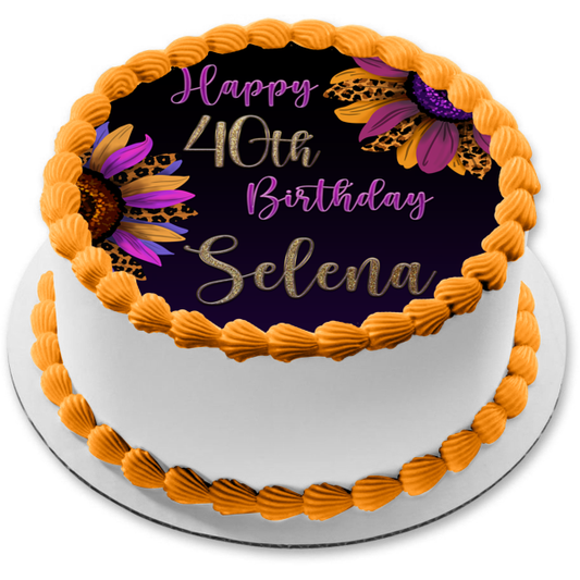 Cheetah Leopard Print Sunflowers Stylized for Halloween or Fall Edible Cake Topper Image ABPID56669