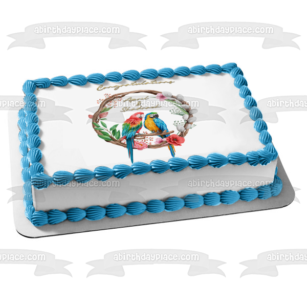 Macaw Parrot Twisted Branches Frame Edible Cake Topper Image ABPID56675