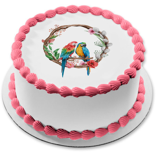 Macaw Parrot Twisted Branches Frame Edible Cake Topper Image ABPID56675
