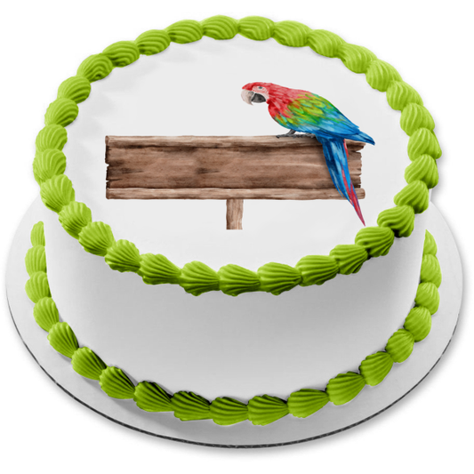 Macaw Parrot Watercolor Engravable Wooden Sign Edible Cake Topper Image ABPID56676