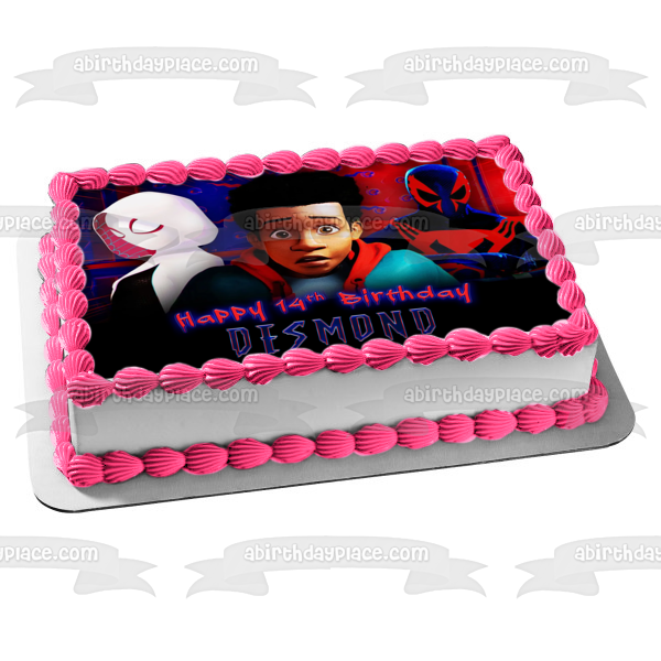 Spider-Man Across the Spider-Verse Miles Morales and Spider-Gwen Edible Cake Topper Image ABPID56678