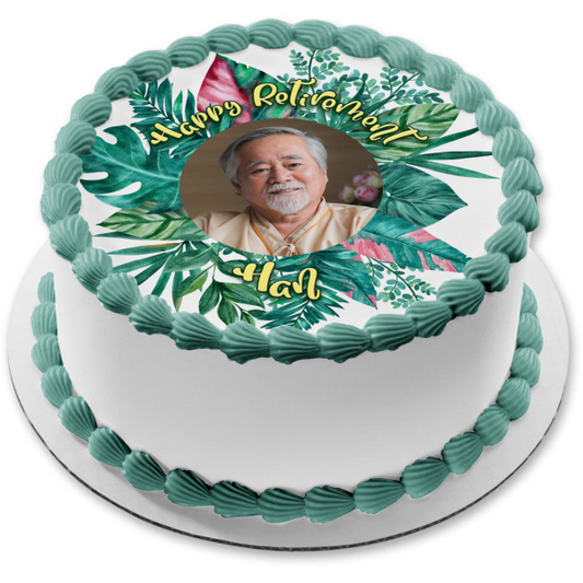 Tropical Spring Leaves Edible Cake Topper Image ABPID56680