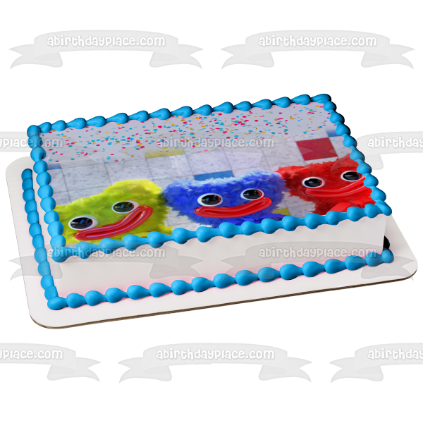 Poppy's Playtime Chapters Huggy Wuggy Huggy Buddies Yellow Blue and Red Edible Cake Topper Image ABPID56690