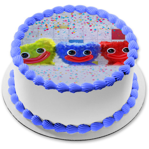 Poppy's Playtime Chapters Huggy Wuggy Huggy Buddies Yellow Blue and Red Edible Cake Topper Image ABPID56690