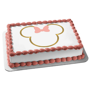 Minnie Mouse Ears Names Frame Gold with a Pink Bow Edible Cake Topper Image ABPID56698