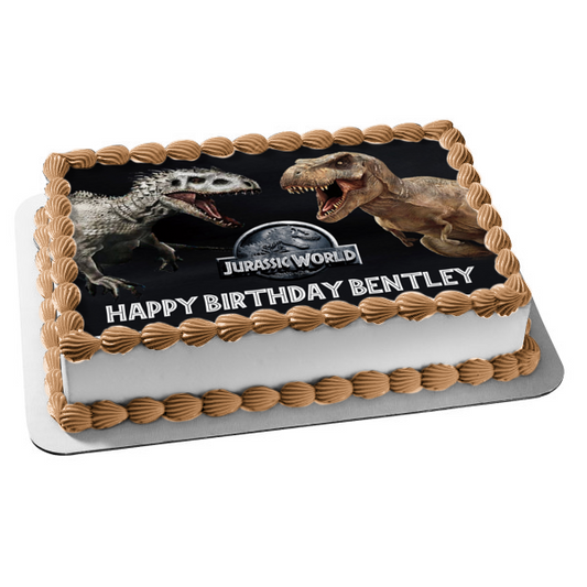 Jurassic World Logo Indominus Rex Vs Tyrannosaurus Rex Edible Cake Topper Image ABPID00290