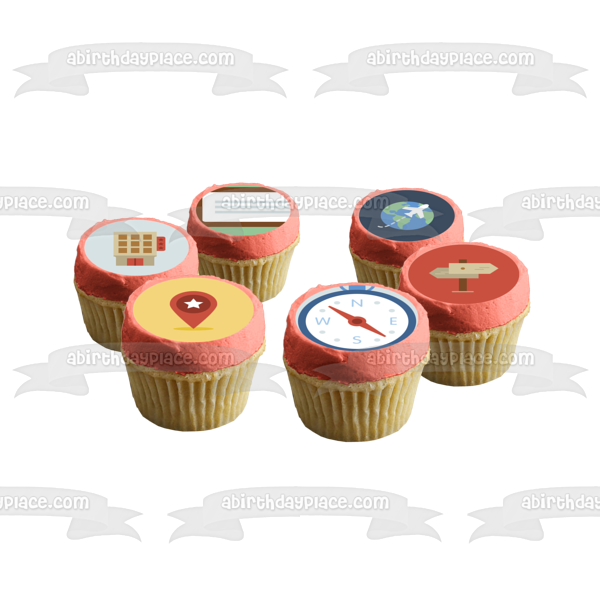 Travel Compass Passport Luggage Edible Cupcake Topper Images ABPID00766