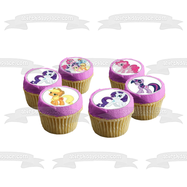 My Little Pony Equestria Girls Friendship Is Magic Rainbow Rocks Twilight Sparkle Applejack Fluttershy Rarity Pinkie Pie Rainbow Dash and Sunset Shimmer Group Edible Cupcake Topper Images ABPID05088