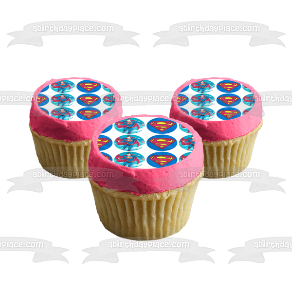 Superman Flying and His Logo Edible Cupcake Topper Images ABPID05306
