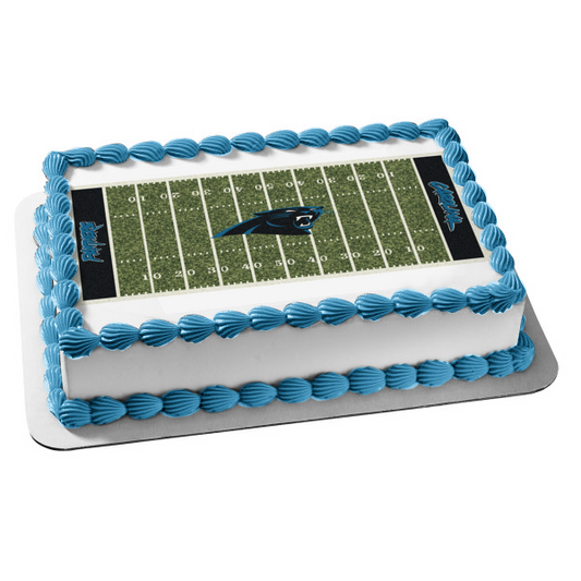 Imagen comestible para tarta de la NFL con la mascota de los Panthers de Carolina del Norte y el campo de fútbol americano ABPID03873 